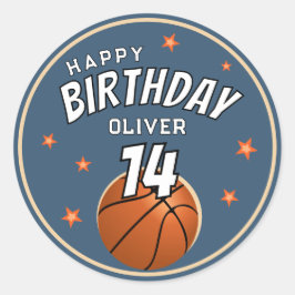 Adesivo Redondo Feliz Aniversário do Esporte de Bola de Basquete