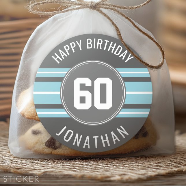Adesivo Redondo Feliz Aniversário do Esporte Jersey Stripes Nome e (Custom Sticker)