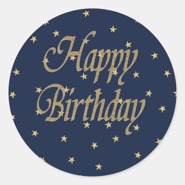 Adesivo Redondo Feliz aniversário do marinho Dourado (Frente)