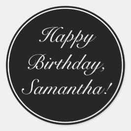 Adesivo Redondo Feliz Aniversário do Preto Branco Minimalista Mode