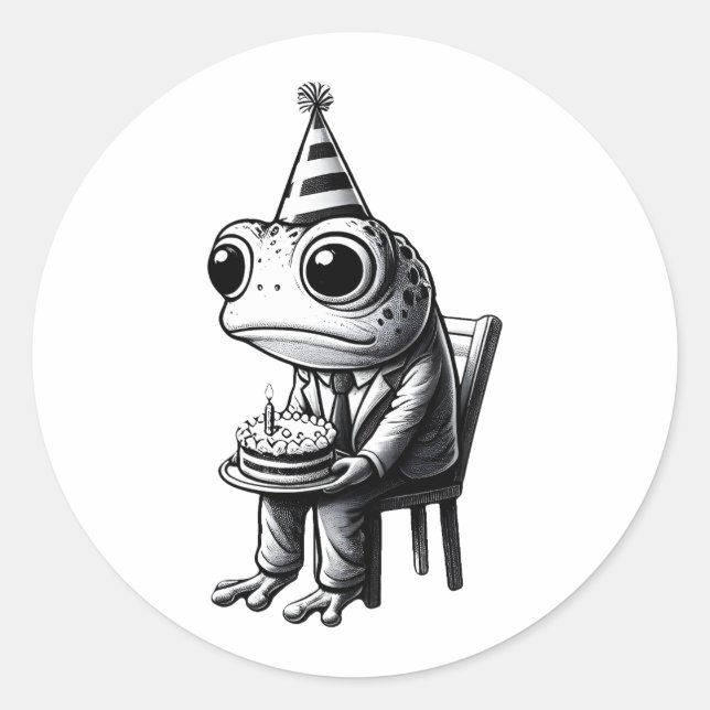 Adesivo Redondo Feliz aniversário do sapo Triste (Frente)