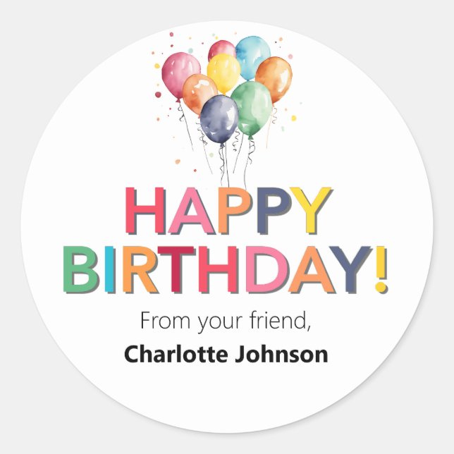 Adesivo Redondo Feliz Aniversário Do Seu Amigo Stickers Favor (Frente)