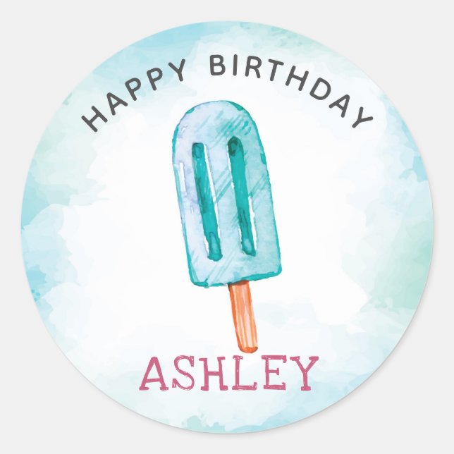 Adesivo Redondo Feliz aniversário do sorvete (Frente)