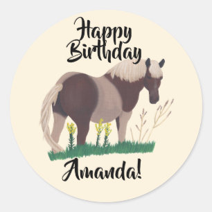 Adesivo Redondo Feliz aniversário dois autocolantes de cavalo
