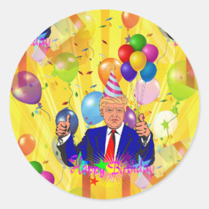 Adesivo Redondo feliz aniversário donald trump