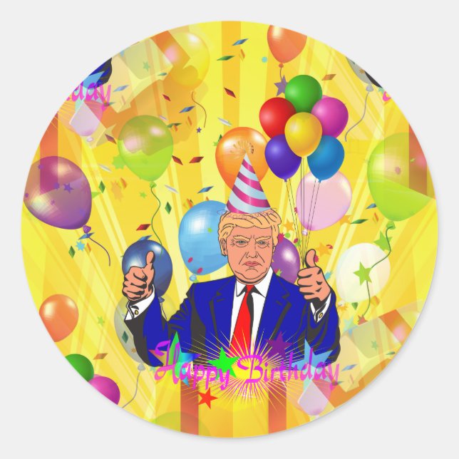 Adesivo Redondo feliz aniversário donald trump (Frente)