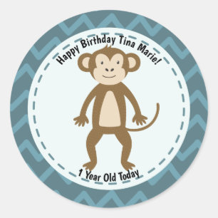 Adesivo Redondo Feliz Aniversário dos Animais do Macaco