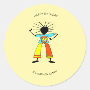 Adesivo Redondo Feliz Aniversário, Drummer Mestre de Arte Africana