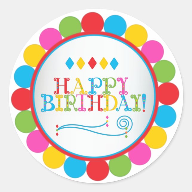 Adesivo Redondo Feliz aniversário em cores (Frente)