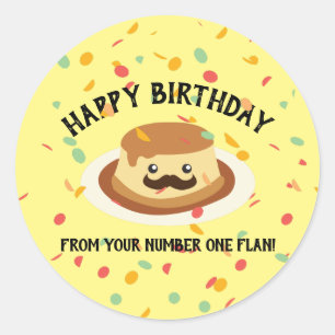 Adesivo Redondo Feliz Aniversário Engraçado do Seu Flan Número