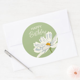 Adesivo Redondo Feliz Aniversário Enquanto Verão Flor Artístico