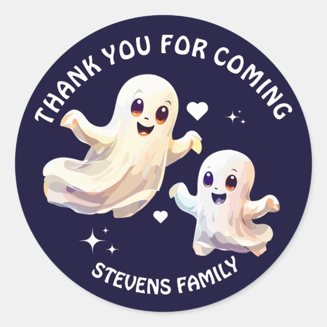 Adesivo Redondo Feliz aniversário fantasma do Dia das Bruxas Feliz (Frente)