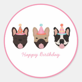 Adesivo Redondo Feliz aniversário Festa de Buldogue Francês, que é