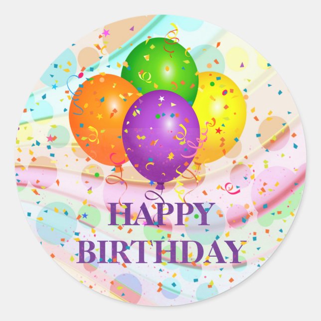 Adesivo Redondo Feliz aniversário, festa no... (Frente)