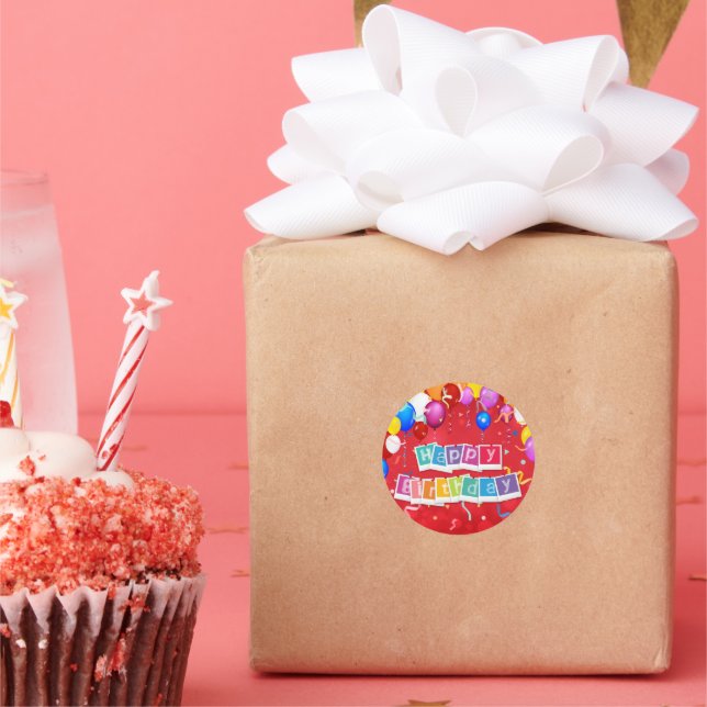 Adesivo Redondo Feliz aniversário, Festivo e Divertido, (Festa)