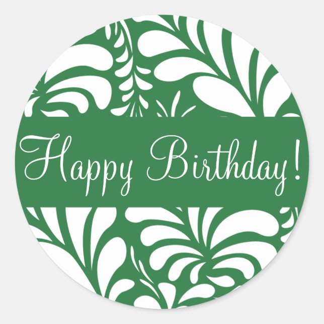 Adesivo Redondo Feliz Aniversário Flora Fern Envelope Sticker Seal (Frente)