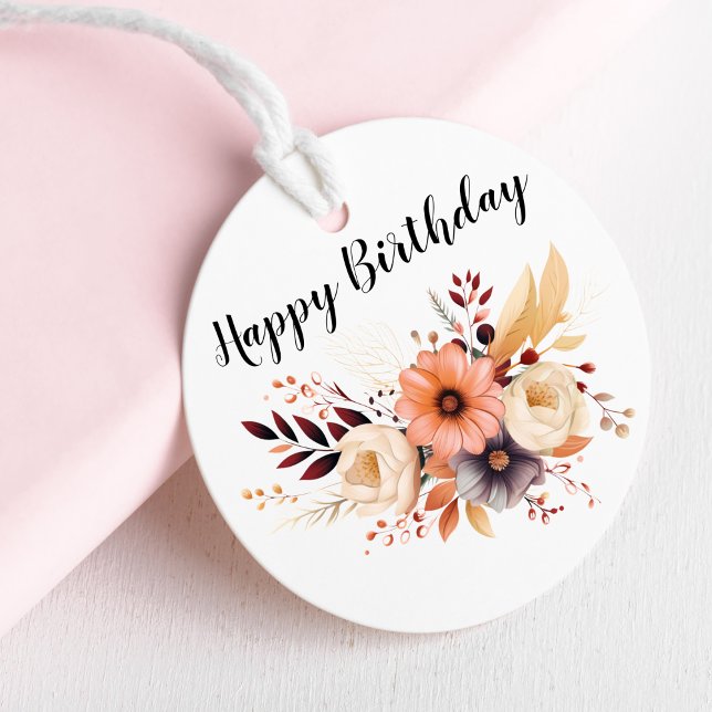 Adesivo Redondo Feliz Aniversário Flores Redondas (Happy Birthday Flowers Round Sticker)