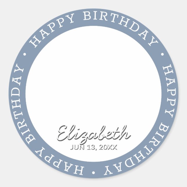 Adesivo Redondo Feliz Aniversário Foto Simples e Simples de Divers (Frente)