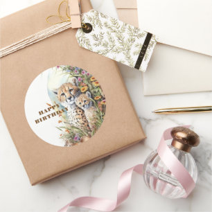 Adesivo Redondo Feliz aniversário Girafa