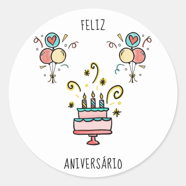 Adesivo Redondo Feliz Aniversário | Happy Birthday (Frente)