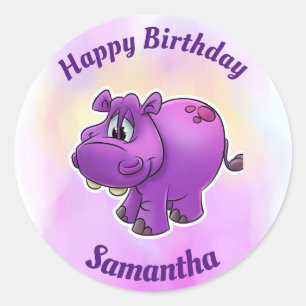 Adesivo Redondo Feliz aniversário Hippo Stickers