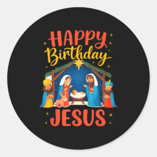 Adesivo Redondo Feliz Aniversário Jesus Natal Cristão Natividade