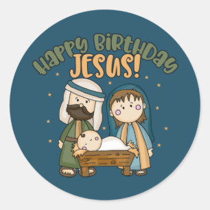 Adesivo Redondo Feliz aniversário Jesus Stickers