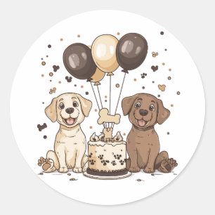 Adesivo Redondo Feliz Aniversário Labrador Cachorros de Retriever