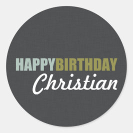 Adesivo Redondo Feliz aniversário, Linen Cinza