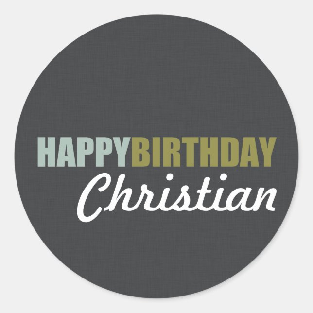 Adesivo Redondo Feliz aniversário, Linen Cinza (Frente)