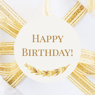 Adesivo Redondo Feliz Aniversário marfim dourado