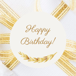 Adesivo Redondo Feliz Aniversário marfim dourado