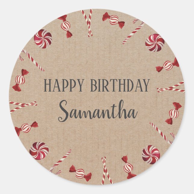 Adesivo Redondo Feliz Aniversário Natal Artesanato Floral Wreath (Frente)