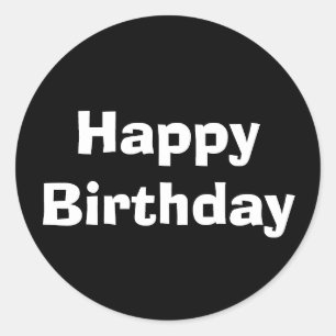 Adesivo Redondo Feliz Aniversário Negro Branco Moderno Minimalista