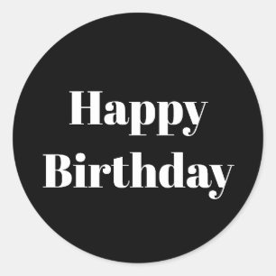 Adesivo Redondo Feliz Aniversário Negro Mínimo Legal