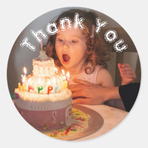 Adesivo Redondo Feliz Aniversário Nome Da Filha E Foto Obrigado