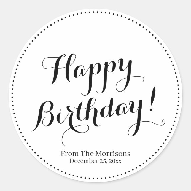 Adesivo Redondo Feliz Aniversário - nome de script personalizado (Frente)