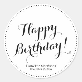 Adesivo Redondo Feliz Aniversário - nome de script personalizado