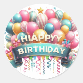 Adesivo Redondo "Feliz Aniversário" O Mais Elegante Minimalista