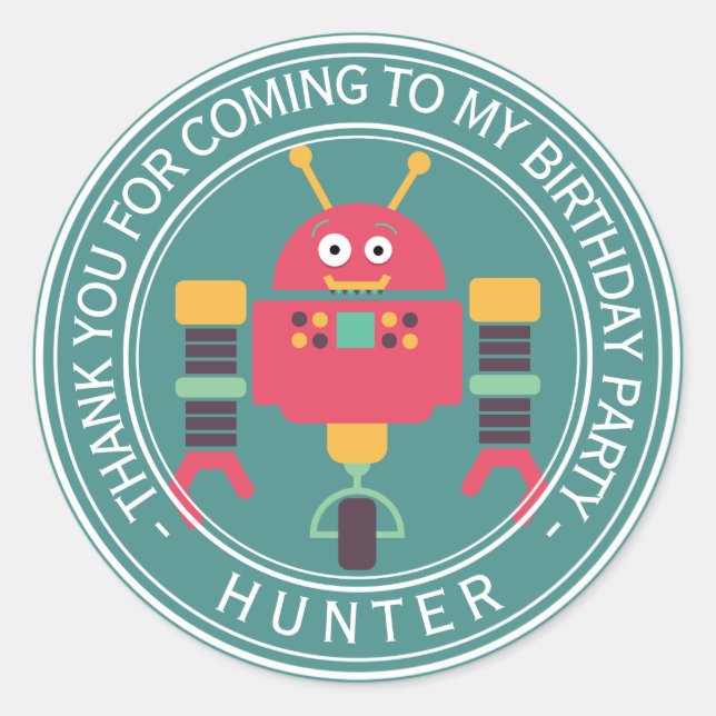 Adesivo Redondo Feliz Aniversário - Obrigado Robô (Frente)