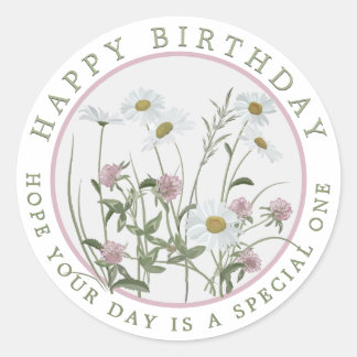 Adesivo Redondo Feliz Aniversário ou Qualquer Ocasião Bonito, Rosa