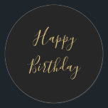 Adesivo Redondo Feliz Aniversário Ouro Amarelo Texto Personalizado<br><div class="desc">Projetado com modelo de texto amarelo ouro para a mensagem "Parabéns" que você pode editar para personalizar e também personalizar o fundo de cores!</div>