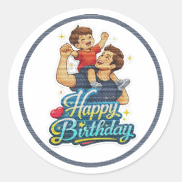 Adesivo Redondo Feliz Aniversário Pai e Filho