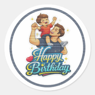 Adesivo Redondo Feliz Aniversário Pai e Filho