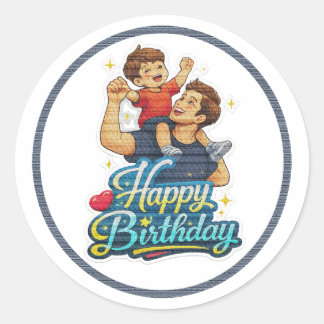 Adesivo Redondo Feliz Aniversário Pai e Filho