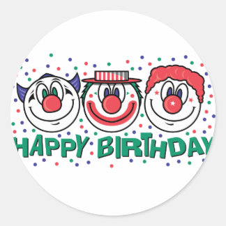 Adesivo Redondo Feliz Aniversário Palhaços