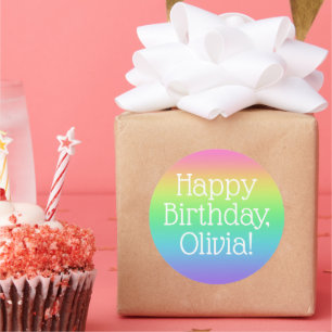 Adesivo Redondo Feliz Aniversário Personalizado Arco-Íris