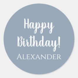 Adesivo Redondo Feliz Aniversário Personalizado Dusty Blue