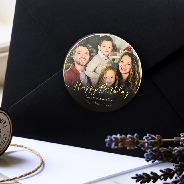 Adesivo Redondo Feliz Aniversário Personalizado Elegante Adicione  (Criador carregado)