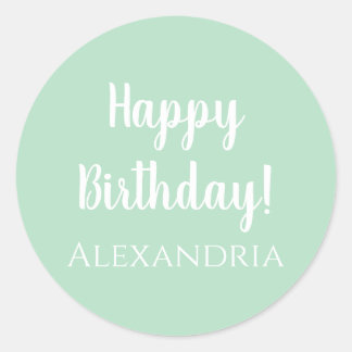 Adesivo Redondo Feliz Aniversário Personalizado Pastel Green